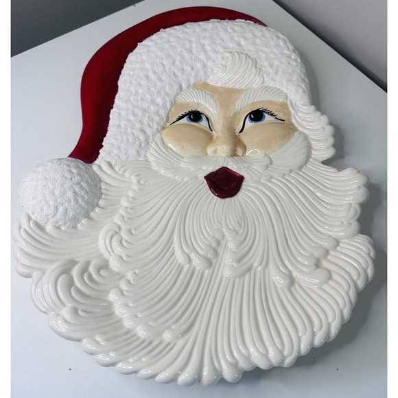 Vintage Santa Claus Plate Platter Atlantic Mold Handpainted Christmas NICE! - Picture 1 of 7